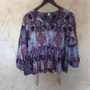 anthropology  flowy crop top v neck bead tassels